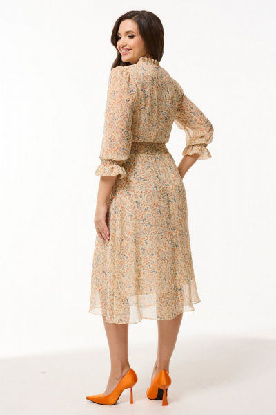 Свободное платье из шифона с резинкой по линии талии Mislana А897 беж - фото 5