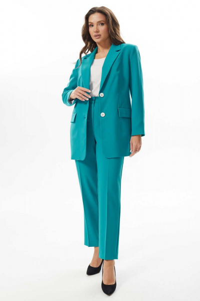Комплект из жакета и зауженных брюк с высокой посадкой Mislana А985 бирюза - фото 8