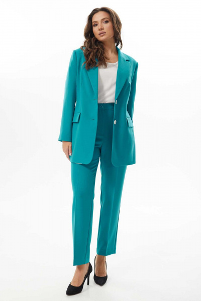 Комплект из жакета и зауженных брюк с высокой посадкой Mislana А985 бирюза - фото 7