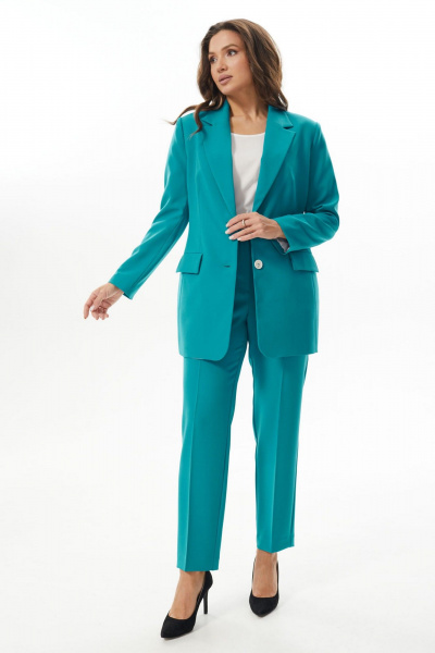 Комплект из жакета и зауженных брюк с высокой посадкой Mislana А985 бирюза - фото 6
