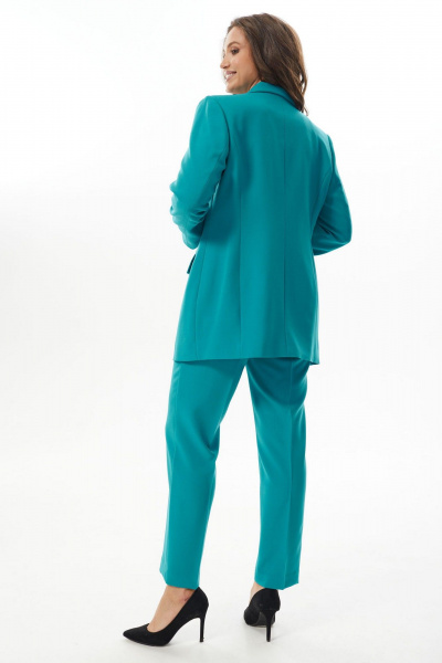 Комплект из жакета и зауженных брюк с высокой посадкой Mislana А985 бирюза - фото 4