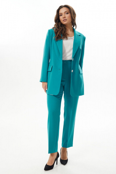 Комплект из жакета и зауженных брюк с высокой посадкой Mislana А985 бирюза - фото 1