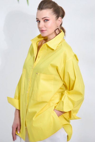 Демисезонная рубашка оверсайз из текстиля с встречной складкой SOVA 11078 желтый - фото 3