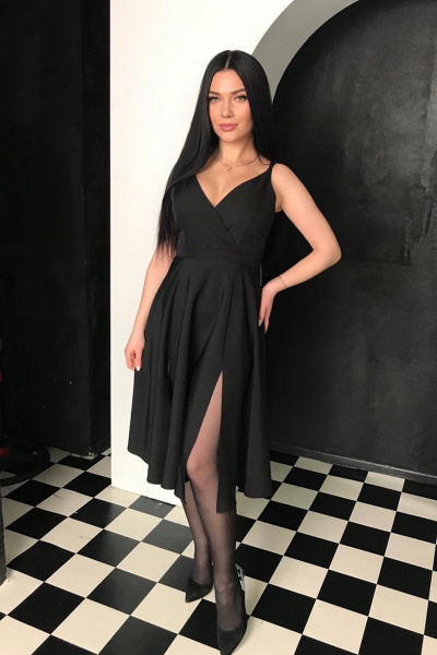 Приталенное платье из текстиля с разрезом и буфами AVEEVA 5283 - фото 1