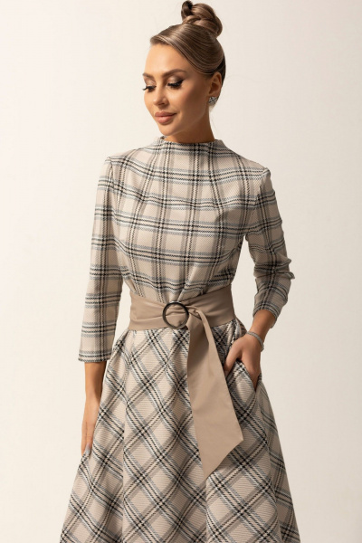 Нарядное платье с нагрудными вытачками и карманами Golden Valley 4756-2 серо-бежевый - фото 3