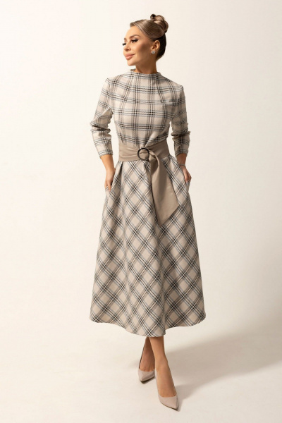 Нарядное платье с нагрудными вытачками и карманами Golden Valley 4756-2 серо-бежевый - фото 2
