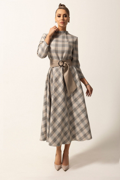 Нарядное платье с нагрудными вытачками и карманами Golden Valley 4756-2 серо-бежевый - фото 1