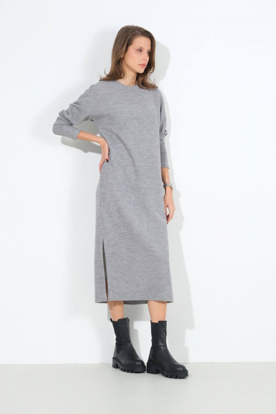 Демисезонное платье из трикотажа с классическим стилем Luitui R1089 серый - фото 1