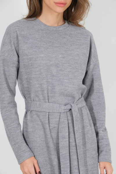 Демисезонное платье из трикотажа с классическим стилем Luitui R1089 серый - фото 4