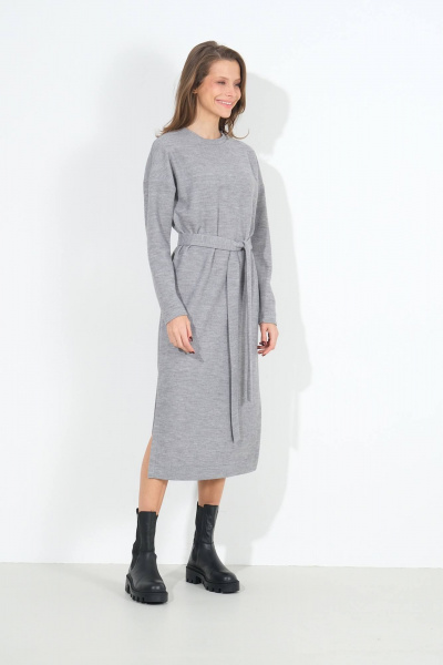 Демисезонное платье из трикотажа с классическим стилем Luitui R1089 серый - фото 2