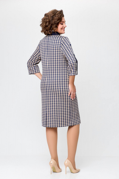 Платье из трикотажа с горловиной и пуговицами Swallow 697 сине-бежевая_гусиная_лапка - фото 10