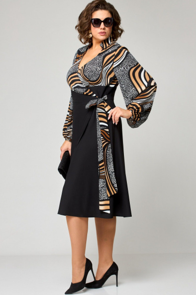 Платье на запах из плательной ткани с приталенным дизайном EVA GRANT 7246 принт_абстракция - фото 11