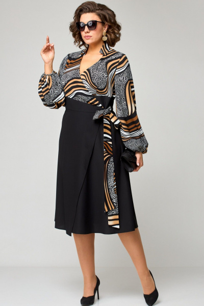 Платье на запах из плательной ткани с приталенным дизайном EVA GRANT 7246 принт_абстракция - фото 9