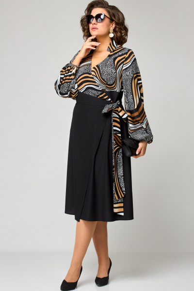 Платье на запах из плательной ткани с приталенным дизайном EVA GRANT 7246 принт_абстракция - фото 5