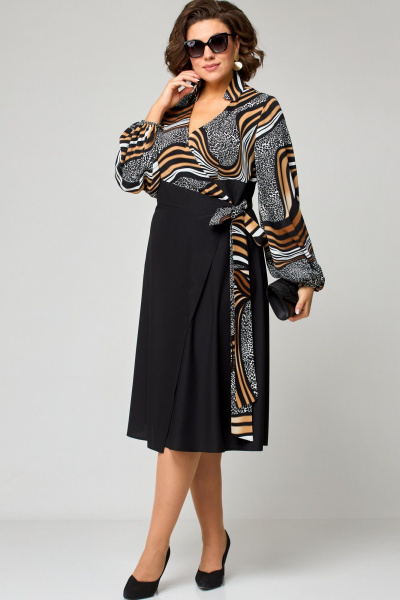 Платье на запах из плательной ткани с приталенным дизайном EVA GRANT 7246 принт_абстракция - фото 4