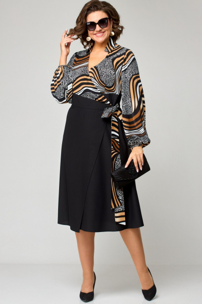 Платье на запах из плательной ткани с приталенным дизайном EVA GRANT 7246 принт_абстракция - фото 3