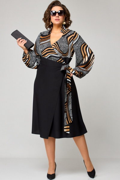 Платье на запах из плательной ткани с приталенным дизайном EVA GRANT 7246 принт_абстракция - фото 2