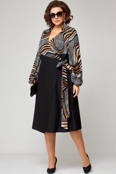 Платье на запах из плательной ткани с приталенным дизайном EVA GRANT 7246 принт_абстракция - фото 1