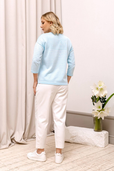 Джемпер голубой хлопковый с горизонтальными полосами Romgil 367ТЗ бледно-голубой,белый - фото 6