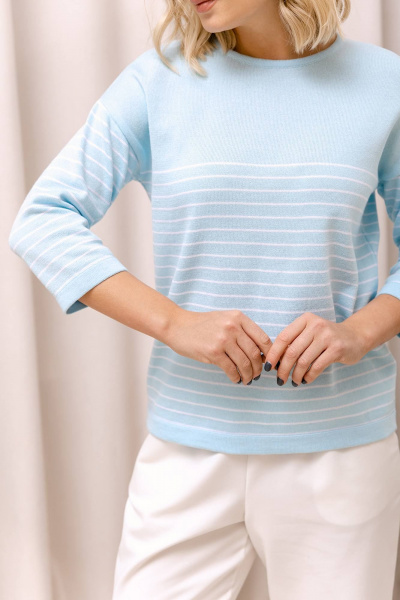 Джемпер голубой хлопковый с горизонтальными полосами Romgil 367ТЗ бледно-голубой,белый - фото 3