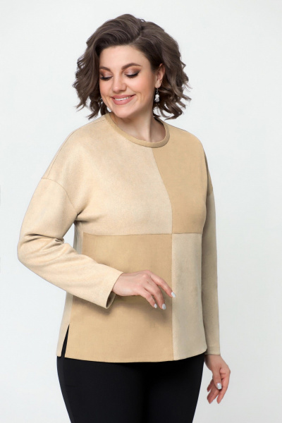 Бежевый джемпер из искусственной замши с комфортной длиной DaLi 3649.1 светлый_беж - фото 1