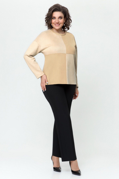 Бежевый джемпер из искусственной замши с комфортной длиной DaLi 3649.1 светлый_беж - фото 2