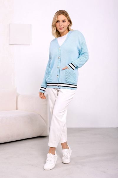 Удлиненный кардиган на пуговицах из хлопка для демисезона Romgil 708ХТЗ бледно-голубой - фото 4