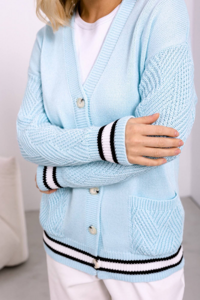 Удлиненный кардиган на пуговицах из хлопка для демисезона Romgil 708ХТЗ бледно-голубой - фото 3