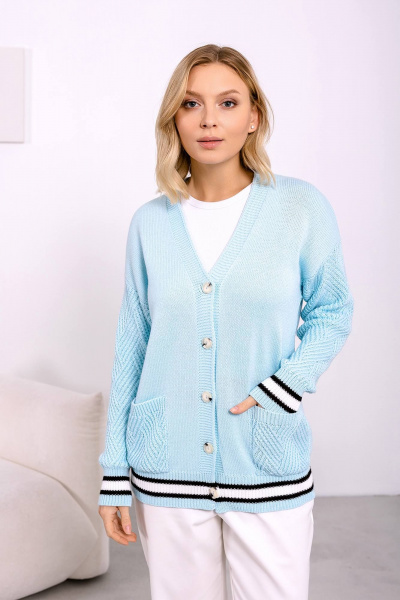 Удлиненный кардиган на пуговицах из хлопка для демисезона Romgil 708ХТЗ бледно-голубой - фото 1