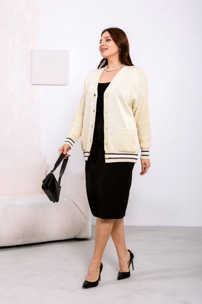 Кардиган длинный прямой из хлопка на пуговицах Romgil 708ХТЗ молочный - фото 6