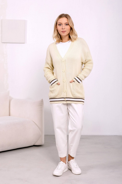 Кардиган длинный прямой из хлопка на пуговицах Romgil 708ХТЗ молочный - фото 4