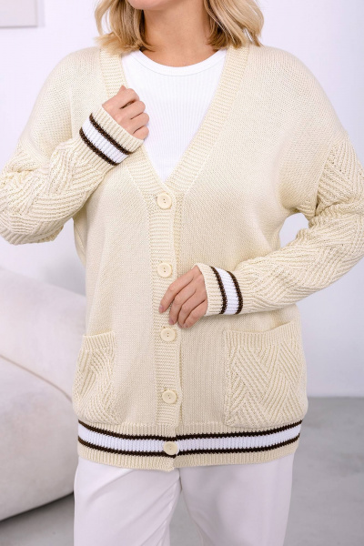 Кардиган длинный прямой из хлопка на пуговицах Romgil 708ХТЗ молочный - фото 3