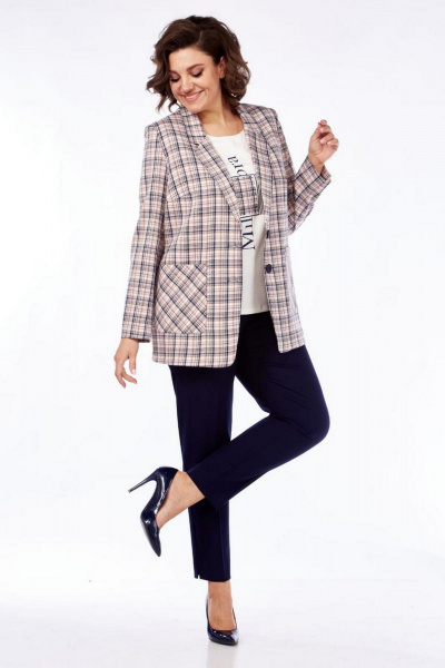 Брюки, жакет, футболка Милора-стиль 1198 розовая_клетка - фото 1