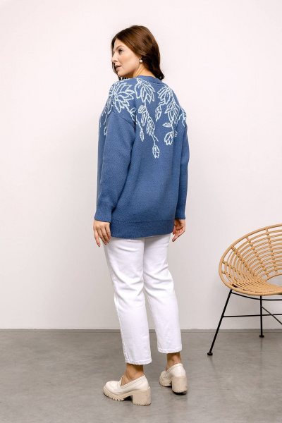 Синий кардиган с цветами и V-образным воротом Romgil РВ0031-ХЛ2 индиго,бледно-голубой - фото 5