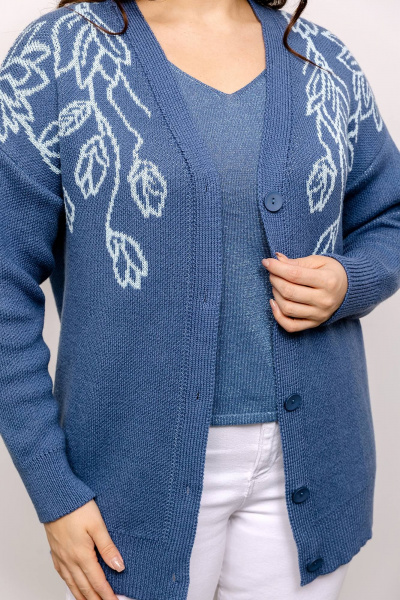 Синий кардиган с цветами и V-образным воротом Romgil РВ0031-ХЛ2 индиго,бледно-голубой - фото 3