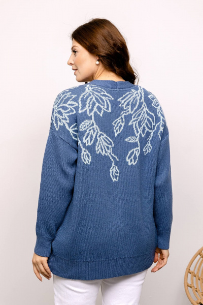 Синий кардиган с цветами и V-образным воротом Romgil РВ0031-ХЛ2 индиго,бледно-голубой - фото 2
