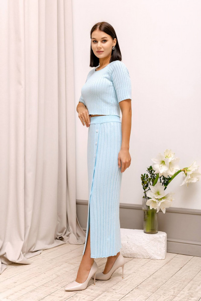 Юбка с имитацией плиссе из хлопкового трикотажа Romgil РВ0039-ХЛ2 бледно-голубой - фото 6