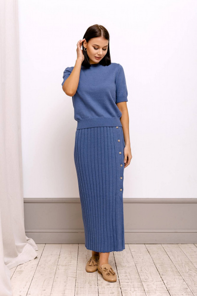 Юбка из хлопкового трикотажа с высокой посадкой и имитацией плиссе Romgil РВ0039-ХЛ2 индиго - фото 5