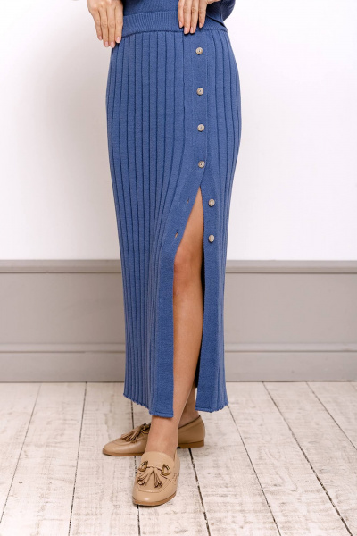 Юбка из хлопкового трикотажа с высокой посадкой и имитацией плиссе Romgil РВ0039-ХЛ2 индиго - фото 3