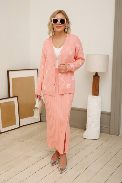 Юбка с эффектом плиссе из хлопкового трикотажа Romgil РВ0039-ХЛ2 розовый_персик - фото 4