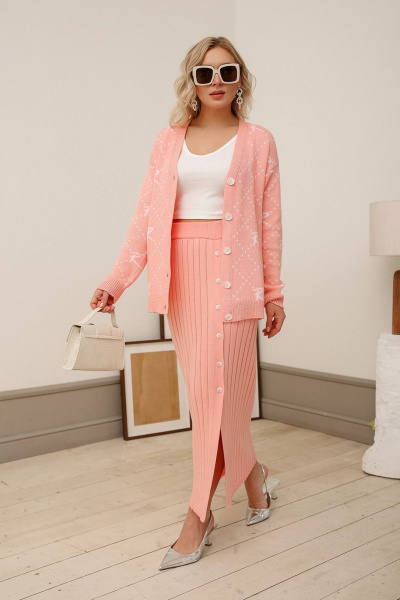 Юбка с эффектом плиссе из хлопкового трикотажа Romgil РВ0039-ХЛ2 розовый_персик - фото 1