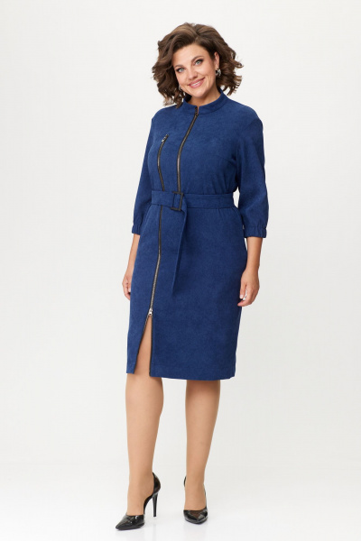 Платье из вельвета полуприлегающего силуэта с молниями Bonna Image 861 синий - фото 1