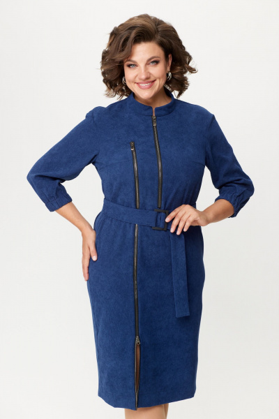 Платье из вельвета полуприлегающего силуэта с молниями Bonna Image 861 синий - фото 5