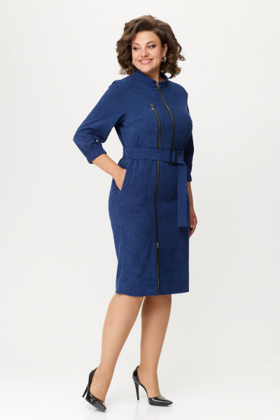 Платье из вельвета полуприлегающего силуэта с молниями Bonna Image 861 синий - фото 3