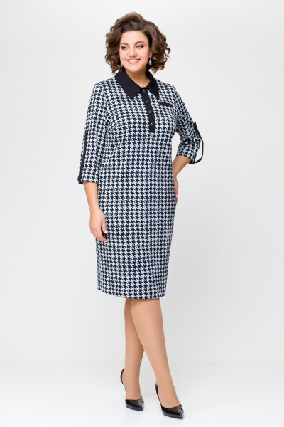 Платье из трикотажа с нагрудными карманами и шлицей Swallow 697.1 черно-белая_гусиная_лапка - фото 9