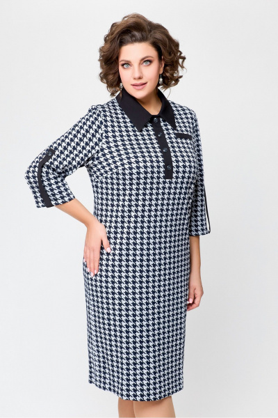 Платье из трикотажа с нагрудными карманами и шлицей Swallow 697.1 черно-белая_гусиная_лапка - фото 7