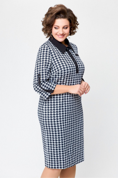 Платье из трикотажа с нагрудными карманами и шлицей Swallow 697.1 черно-белая_гусиная_лапка - фото 6