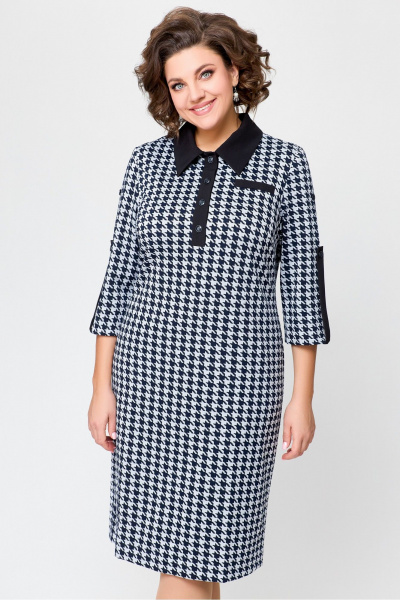 Платье из трикотажа с нагрудными карманами и шлицей Swallow 697.1 черно-белая_гусиная_лапка - фото 5