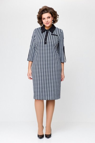 Платье из трикотажа с нагрудными карманами и шлицей Swallow 697.1 черно-белая_гусиная_лапка - фото 4