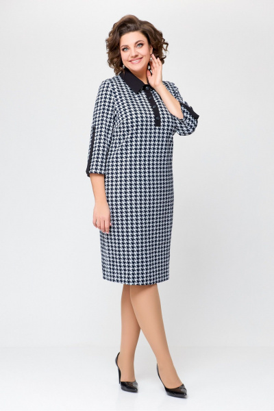 Платье из трикотажа с нагрудными карманами и шлицей Swallow 697.1 черно-белая_гусиная_лапка - фото 3